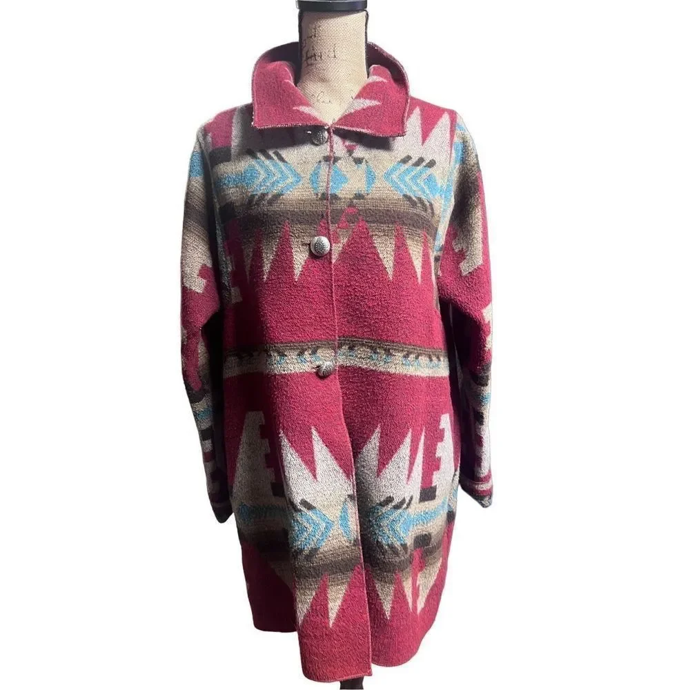 Vintage North Style Aztec Southwestern Wool Blend Multicolored Jacket size Large - Picture 2 of 13